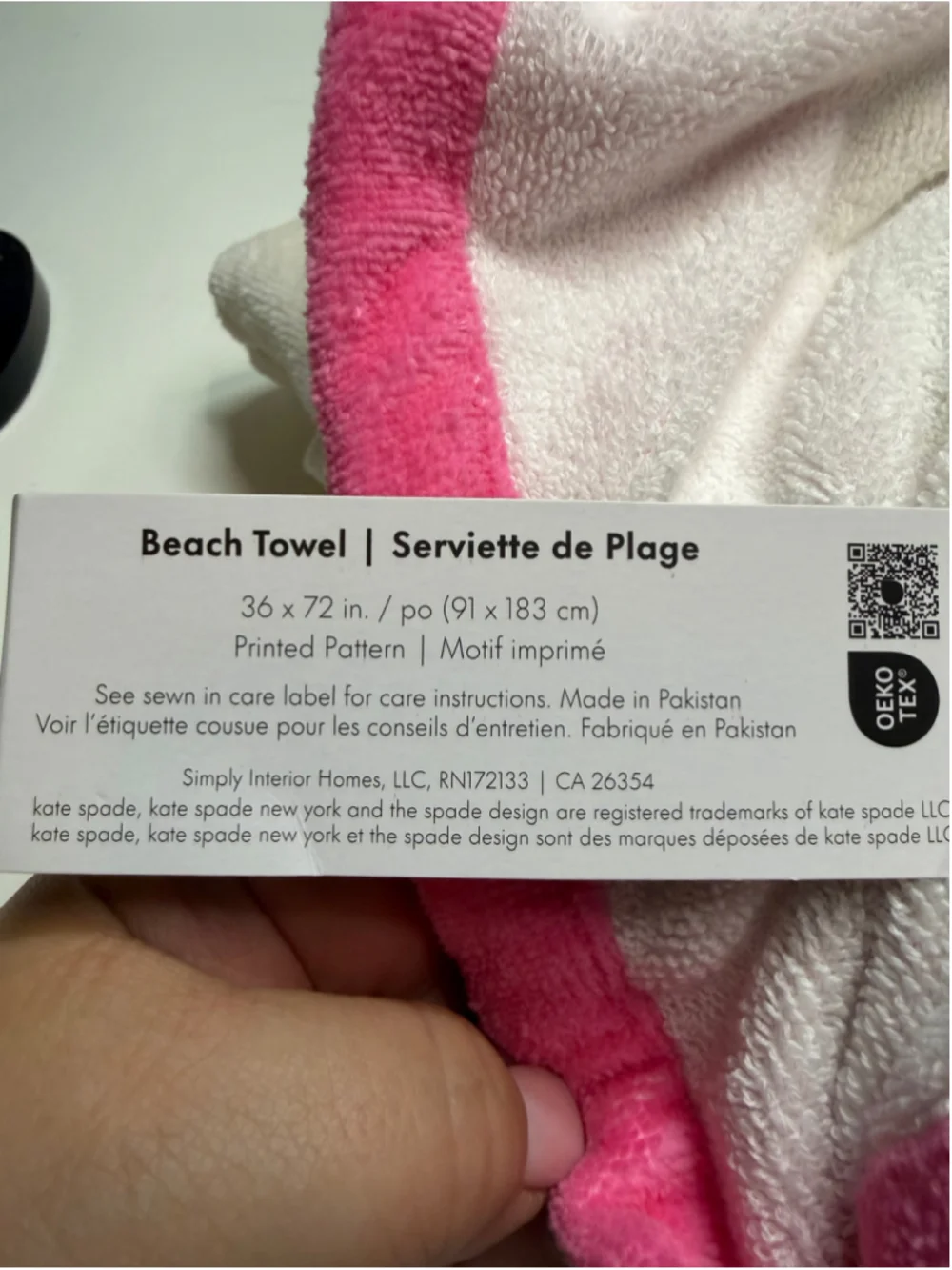 Kate Spade Beach Towel One Size White Pink Fruit Print Cotton